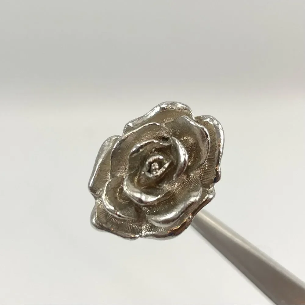 Vintage Silver Tone Figural 3D Rose Adjustable Statement Ring. Adjustable Ring.